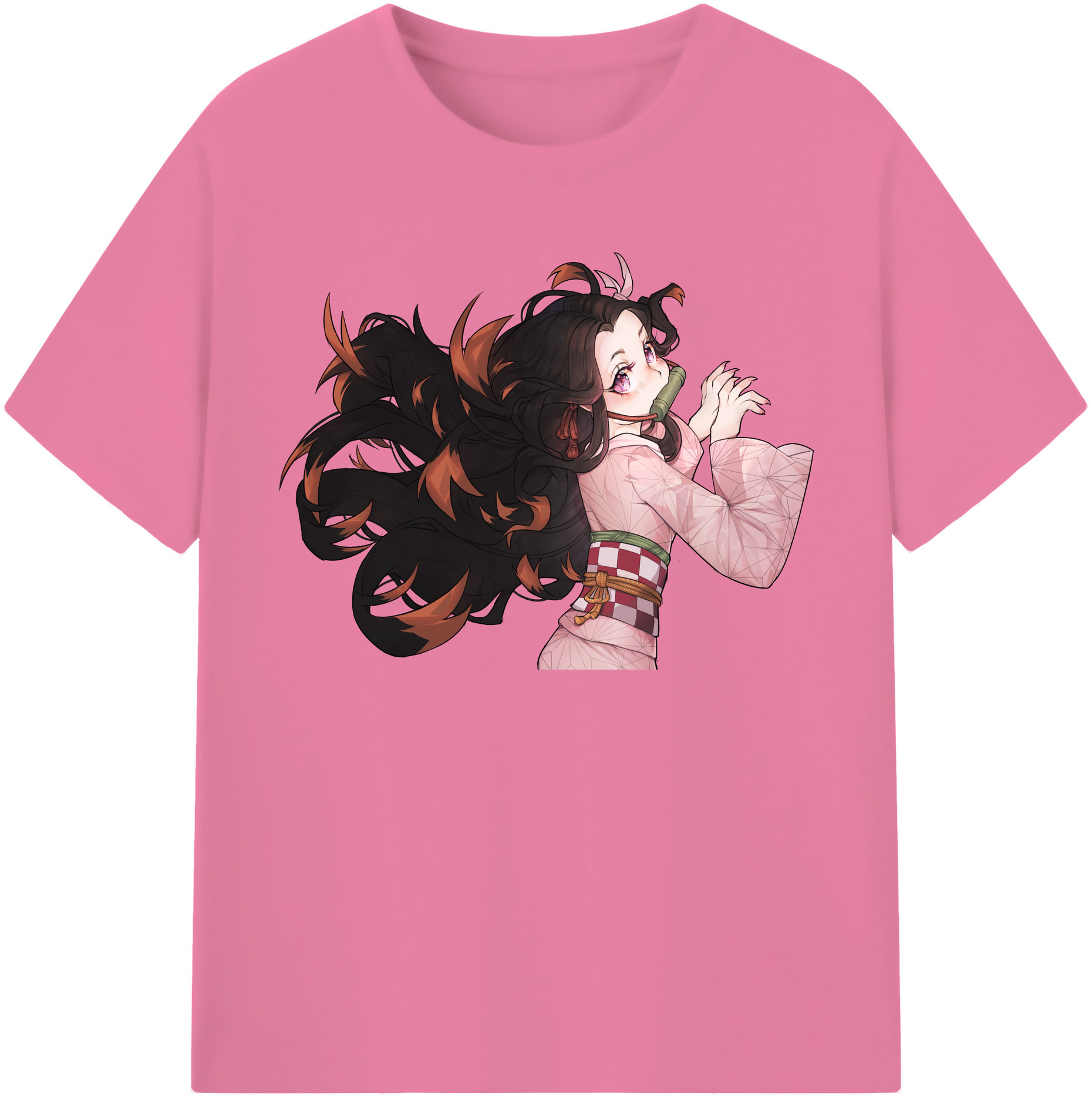 （画像用） 鬼滅の刃（きめつのやいば）竈門 禰󠄀豆子／かまど ねずこ Kamado Nezuko 綿100％半袖Tシャツ（フロントプリント）